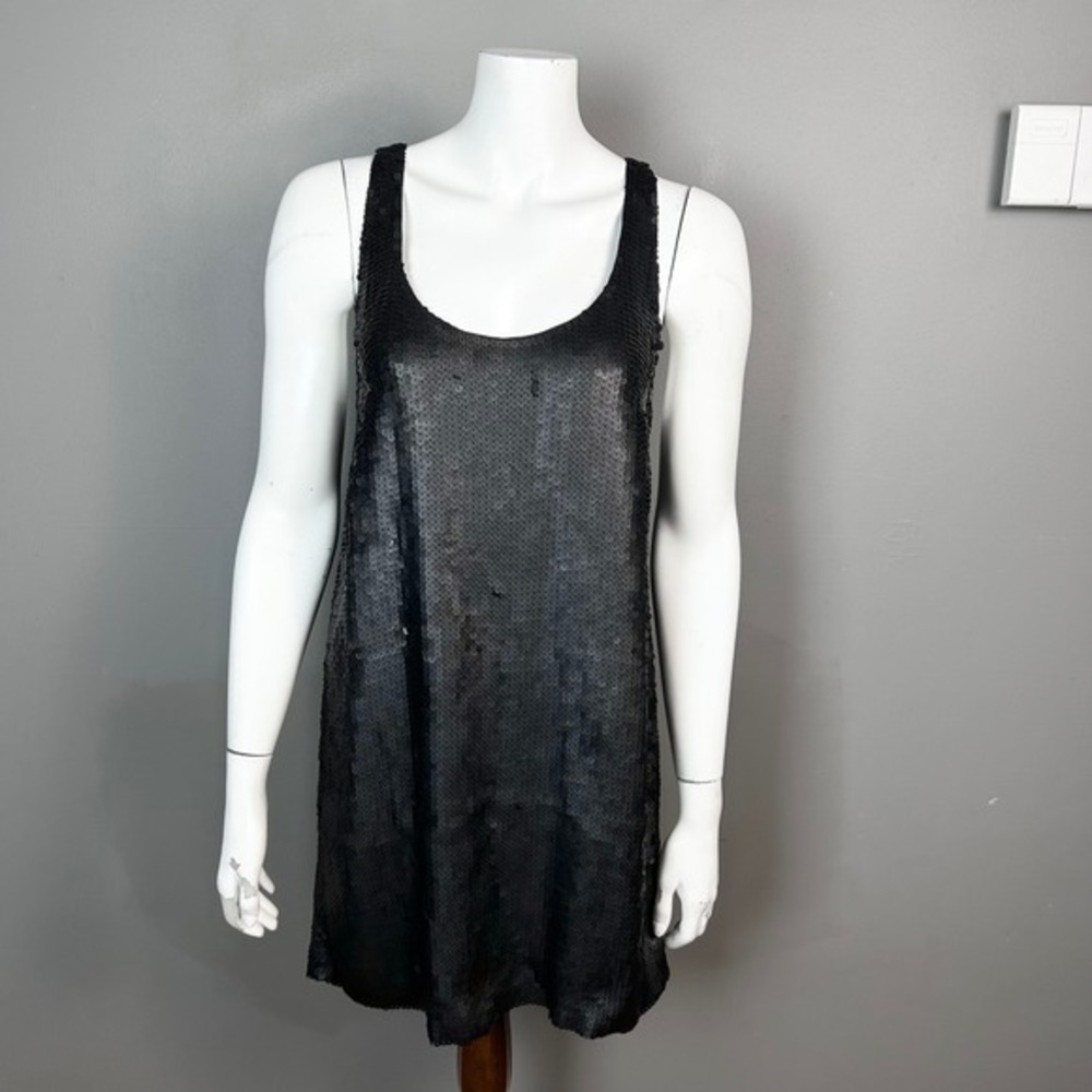 Theory Sequin Mini‎ Dress Small Black Tank Holiday Party Cocktail Shift Sheath